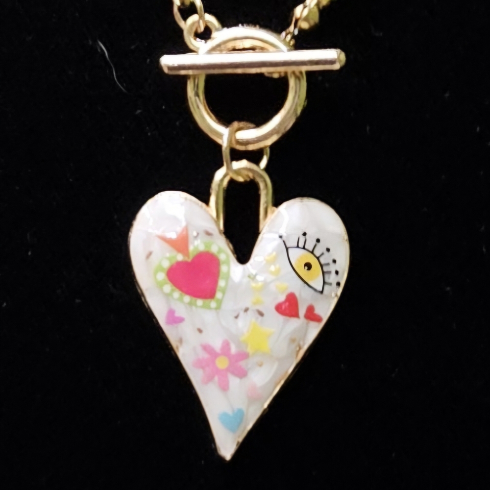 SOLD OUT Enamel Heart Multi-color Beaded Necklace - Picture 4 of 9